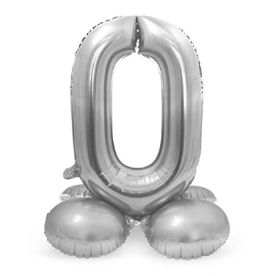 Afbeelding van Cijfer Ballon 0 staand zilver 72 cm