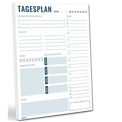 Afbeelding van blaash® Dagplanner, blok, DIN A4, 50 pagina&#039;s, planner voor taken, afspraken, notities en ideeën, optimale organisatie motivatie in het dagelijks leven, to do thuis op kantoor,