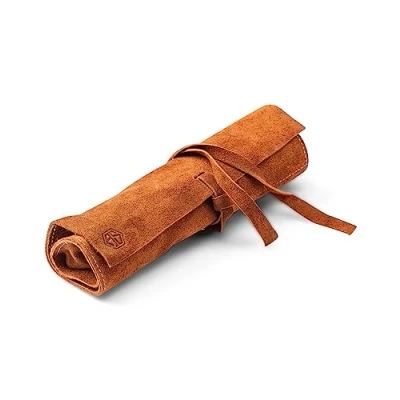Afbeelding van Angus Stoke Leren roltas voor pennen, penselen en accessoires etui van leer handgemaakte pennenrol Leonardo, bruin, pen rolmap