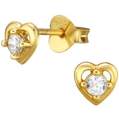 Afbeelding van JoyS Zilveren hartje oorbellen 5 mm zirkonia elegante kinderoorbellen 14k goudplating / goldplated