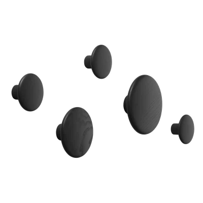 Afbeelding van Muuto The Dots wandhaken 5 pack zwart gebeitst essenhout