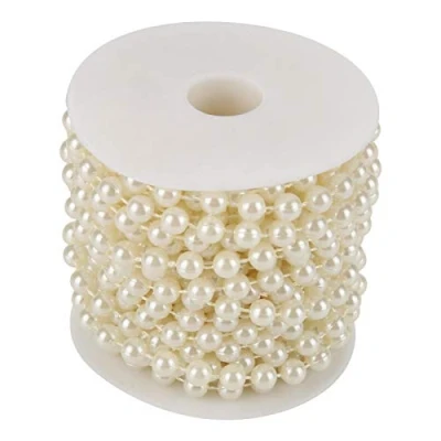 Afbeelding van Parelkralen String Chain Slinger, 10 m/rol Slijpen Parel Draad Kralen Slinger DIY Bruiloft Decoratie voor Feest Woondecoratie 8mm (Beige)