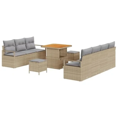 Afbeelding van vidaXL 10 delige tuin sofa set met kussens beige poly rattan acacia