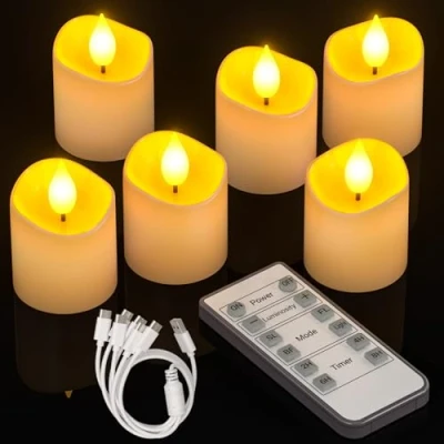 Afbeelding van Yme Led kaarsen, oplaadbaar met timerfunctie, afstandsbediening, 6 stuks, elektrische oplaadbare theelichtjes, flikkerend, voor kamer, slaapkamer, Kerstmis, seizoensdecoratie, woonkamer