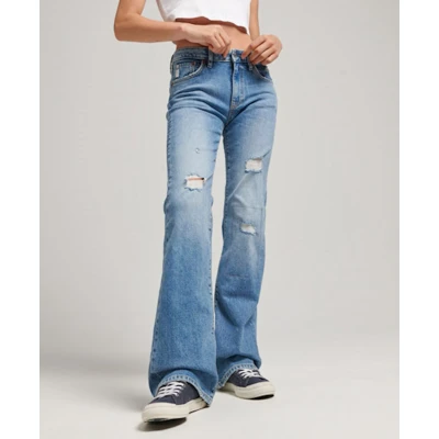 Afbeelding van Superdry Female Slimfit Jeans met Middelhoge Taille en Wijduitlopende Pijpen Blauw Grootte: 28/32