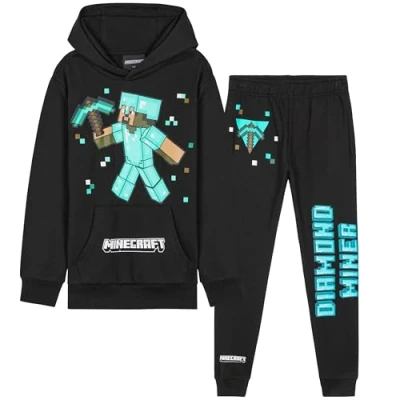 Afbeelding van Minecraft Trainingspak voor jongens Comfy Loungewear Activewear Gamingcadeaus jongens, Zwart/Blauw, 13 14 jaar