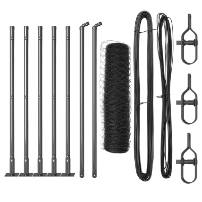 Afbeelding van vidaXL Hexagon Hek Grijs 0,4x10 m Staal, Hekpalen met Basisplaten 7 stuks Ø32mm 50cm Gegalvaniseerd Staal