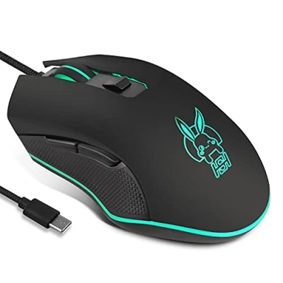 Afbeelding van IULONEE Bedrade gamingmuis USB C stille klik 7 kleuren backlit optische type game muizen RGB ergonomische gaming mouse 2400 DPI, 6 knoppen muis voor pc computer laptop desktop Mac zwart