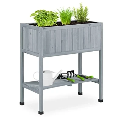 Afbeelding van Relaxdays moestuintafel hout, kweekbak, HBD: 80,5x74x38 cm, tuin, balkon &amp; terras, met folie, grijs