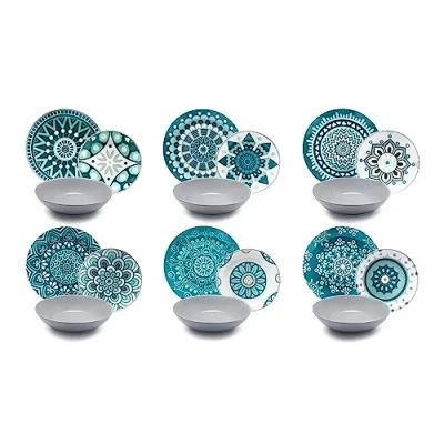 Afbeelding van Excelsa Mandala bordenservies, 18 stuks, porselein, lichtblauw/grijs