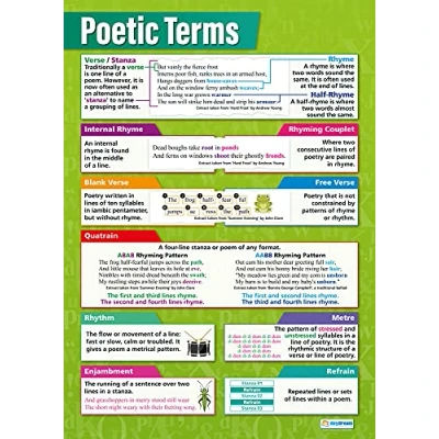 Afbeelding van Daydream Education Poster &quot;Poetic Terms&quot;, Engelse poster, gelamineerd glanzend papier, 850 mm x 594 (A1), spraakposter voor klaslokalen, leerposter