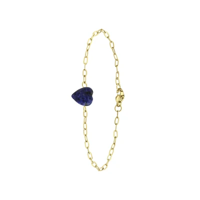 Afbeelding van Lucardi Dames Goldplated Armband met hart lapis lazuli Staal Cadeau 20 cm Goudkleurig
