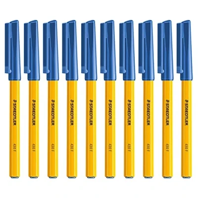 Afbeelding van Staedtler Fine 0.3mm Blue 430 Stick Ballpoint Pens Writing Pen Smooth Efortless Ink Flow Regulated (Pack of 10)