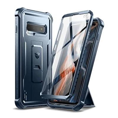 Afbeelding van Dexnor voor Samsung S10 hoesje, [ingebouwde schermbeschermer en kickstand] zware militaire bescherming schokbestendige beschermhoes Marineblauw