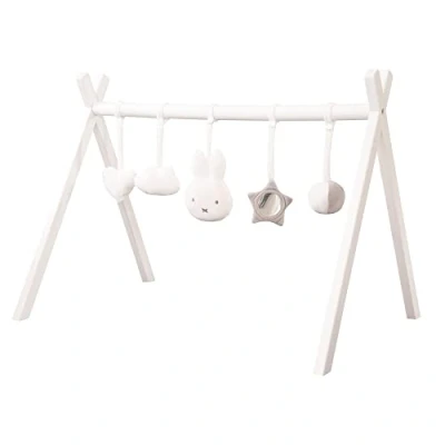 Afbeelding van roba Babyspeelboog van hout volgens Montessori, babygym met aanhanger, miffy in hazendesign, activity center en speeltrapezium vanaf 3 maanden, wit