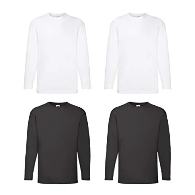 Afbeelding van Fruit of the Loom T shirt, met lange mouwen, M/L/XL/XXL, 4 stuks, verschillende kleurensets verkrijgbaar, 2weiss2schwarz, L