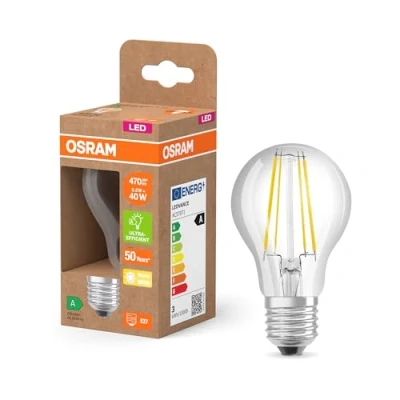 Afbeelding van OSRAM LED classic lamp with filament in piston shape, clear glass bulb, 2.2 W, E27 socket, EEK A, 470 lm for general lighting.