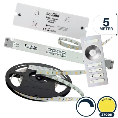 Afbeelding van Led strip 5 meter warm wit SMD 24V Complete set Afknipbaar met 3M plakstrip