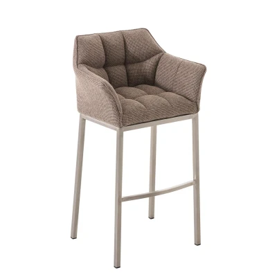 Afbeelding van Barkruk Sarpsborg Stof met 4 poots Mat geborsteld RVS frame, Terrabruin