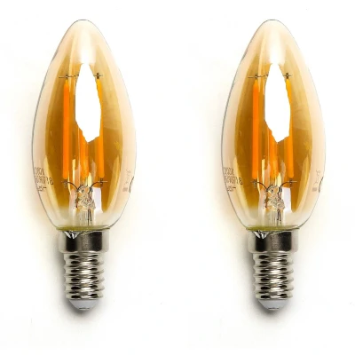 Afbeelding van Kaarslamp E14 2 stuks 4W=40W warmwit 2200K amber glas