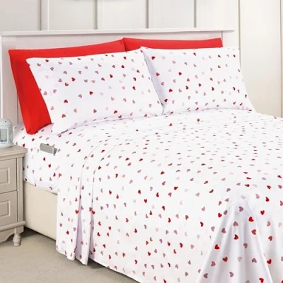 Afbeelding van Elegant Comfort Zachtste en gezelligste 6 delige lakenset 1500 premium hotelkwaliteit microvezel diepe zak, kreukbestendige met hartpatroon, full, Valentina