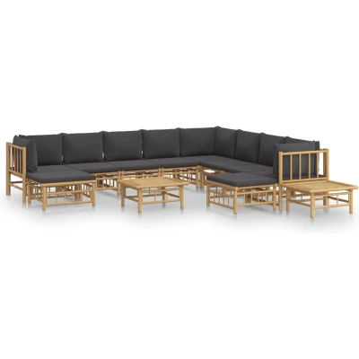 Afbeelding van vidaXL 12 delige Loungeset met kussens bamboe donkergrijs