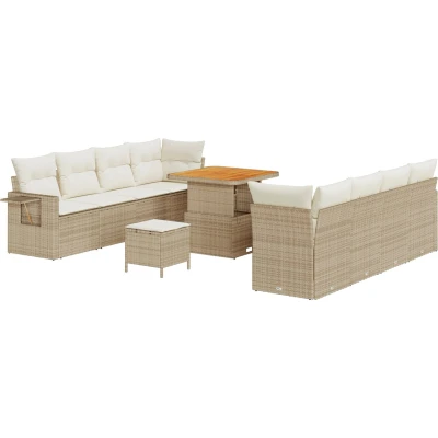 Afbeelding van vidaXL 11 delige tuinmeubelset met kussens in beige, poly rattan en acacia