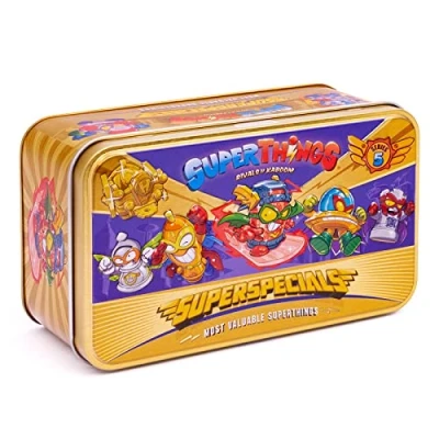 Afbeelding van Superthings doos Gold serie 5 bevat alle speciale figuren uit de 5, inclusief Ultraaro (Kid Fury), 2 gouden leiders, 6 zilveren kapiteins en aerowagons
