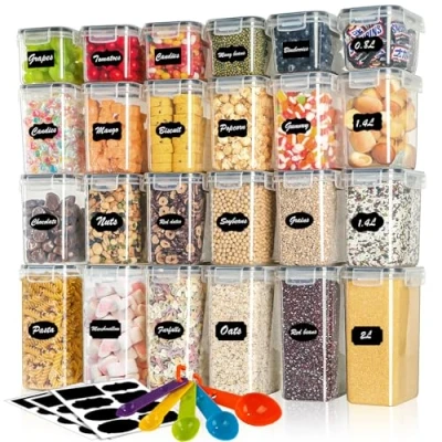 Afbeelding van Withosent 24 Voorraaddozen met deksel, voorraaddoos, luchtdichte voorraaddoos van kunststof, muesli container, voorraaddozen, set 2 l, 1,4 l 0,8