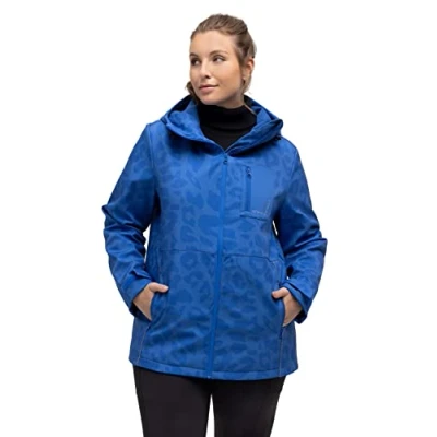 Afbeelding van Ulla Popken Hyprar Softshelljas voor dames, grote maten, modieus luipaardpatroon, waterafstotend, ademend koningsblauw 46+ 812306758 46+, koningsblauw, 46 48