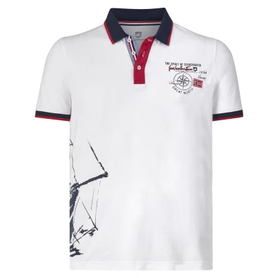 Afbeelding van Jan Vanderstorm regular fit polo DILAN Plus Size met printopdruk wit