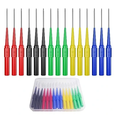 Afbeelding van Cleqee 15 STKS Kleurrijke Test Probes 4mm Jack Multimeter Piercing Naald Terug Sonde 30 V/10A voor het meten van Kleine IC Pins
