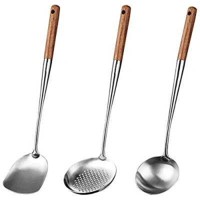 Afbeelding van Barabesty Wok Spatel en Pollepel, Skimmer Pollepel Tool Set, 17Inches voor Wok, 304