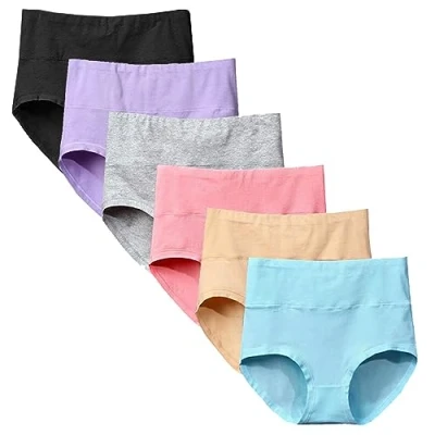 Afbeelding van Yintry Damesslip, katoen, slip, hoge taille, weekbed, ondergoed, keizersnede, onderbroek, multipack, 6 kleuren, L