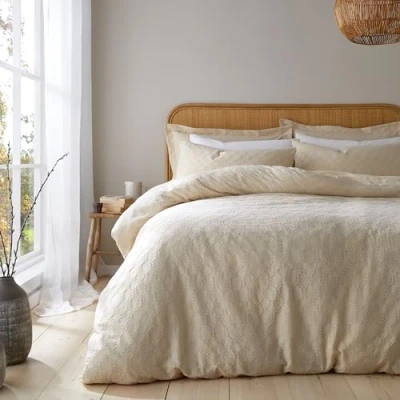 Afbeelding van Bianca Wafel 180 Thread Count Katoen Cirkel Single Dekbedovertrek Set met Kussensloop Natuurlijke