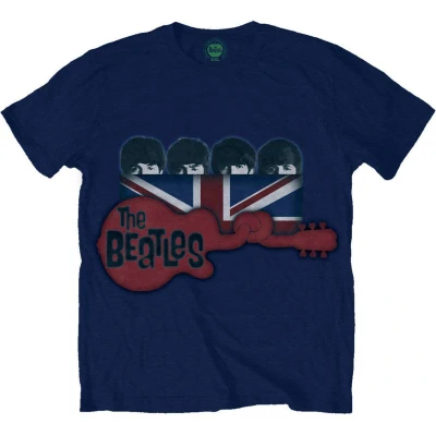Afbeelding van The Beatles Guitar &amp; Flag Heren T shirt XL Blauw