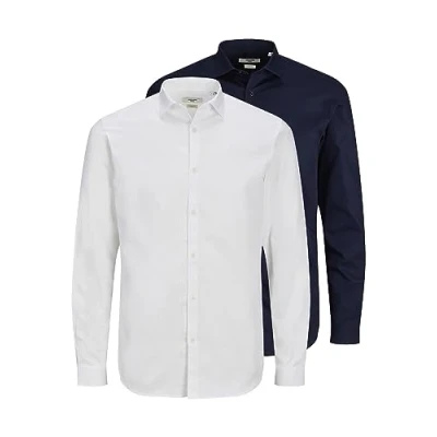 Afbeelding van JACK &amp; JONES Heren overhemd slim fit overhemd, 1 x wit, navy blazer, L