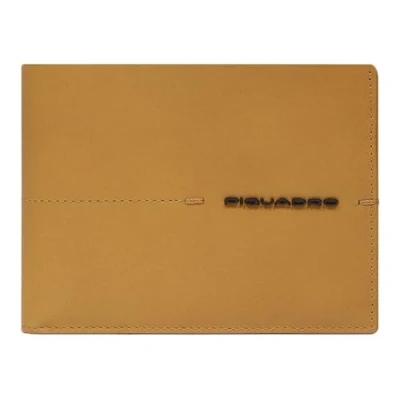 Afbeelding van PIQUADRO Leren Portemonnee Giles Men&#039;s Wallet RFID Yellow Donkergeel