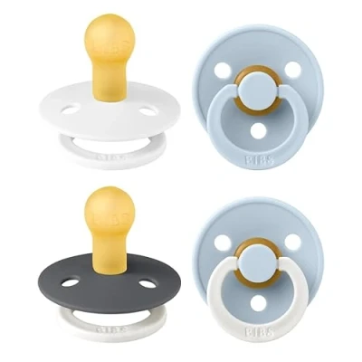 Afbeelding van BIBS Colour speen verpakking 4 stuks, BPA vrije fopspeen, Ronde speen. Natuurlijk rubberlatex, Gemaakt in Denemarken. Maat 1 (Verpakking stuks), White Glow Mix