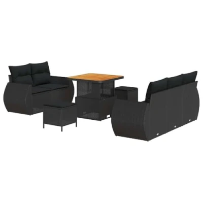 Afbeelding van vidaXL 8 delige Tuinbankenset met kussens poly rattan acacia zwart