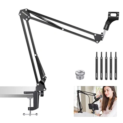 Afbeelding van Neewer Professionele instelbare opvouwbare microfoonstandaard met microfoon, clipmontage op het bureau voor studio, programma opname, radio, televisiezender, Solo Artist