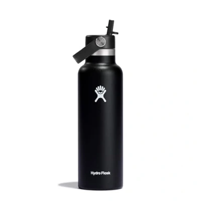 Afbeelding van Hydro Flask waterfles 621 ml (21 oz) Vacuüm geïsoleerde roestvrijstalen met flexibele rietjesdop BPA vrij Standard Mouth Black