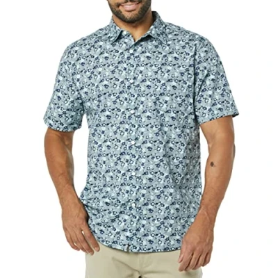 Afbeelding van Amazon Essentials Heren Slim Fit Poplin Shirt met korte mouwen, Blauw Bloemen, XS