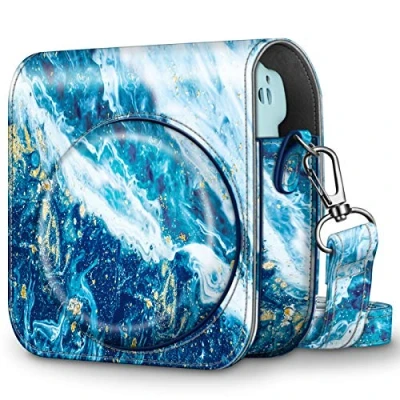 Afbeelding van Fintie Case Tas voor Fujifilm Instax Mini 11 Camera Premium Kunstleer Cameratassen Cover met Afneembare Regenboog Schouderriem (Z Oceaan Blauw)