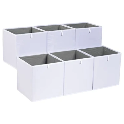 Afbeelding van Amazon Basics Opbergkubussen, opvouwbaar, stof, 26,7 x 28 cm, verpakking van 6 stuks, wit