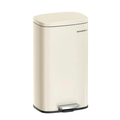 Afbeelding van SONGMICS LTB03A02 Vuilnisemmer keuken, 30 liter, afvalemmer, pedaalemmer, keukenafvalemmer met softclose deksel en binnenemmer, staal, zandbeige