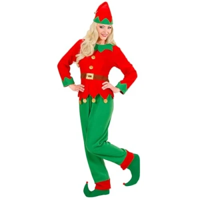 Afbeelding van Widmann Kerst &amp; Oud Nieuw Kostuum IJverige Elf Vrouw Rood, Groen XL Carnavalskleding Verkleedkleding