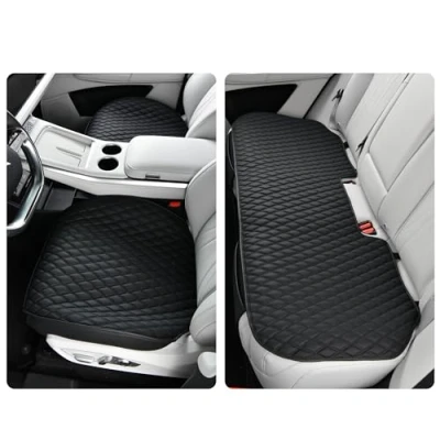 Afbeelding van POKSRI autostoelhoes, lederen bodem zwart kussen, universele voertuig SUV hoes, autostoelbeschermer waterdicht, antislip (volledige set)