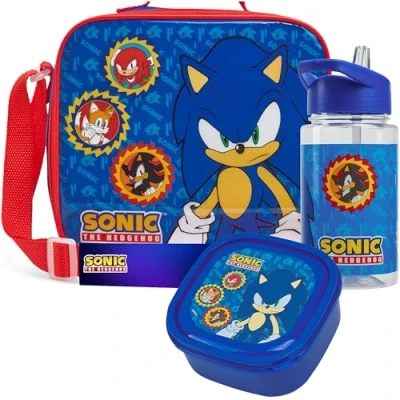 Afbeelding van Get Trend Sonic the Hedgehog Lunchset voor kinderen, 3 delig, koeltas met riem, broodtrommel en drinkfles, 400 ml, BPA vrij, school, picknick (Sonic)