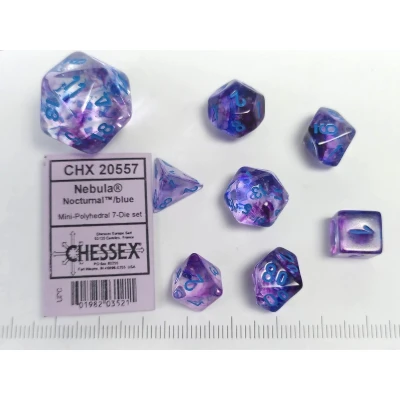 Afbeelding van Chessex Nebula Mini Polyhedral Nacht/blauw Lichtgevende Dobbelsteenset (7 stuks)